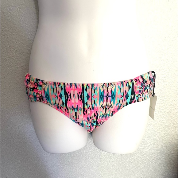SHADE & SHORE multicolor watercolor print side shirred low bikini bottoms -small - Picture 10 of 10